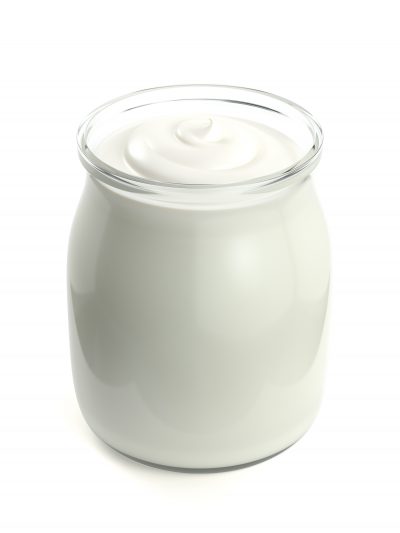 A yoghurt pot isolated on white background. Computer generated image with clipping path.